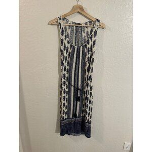 Y Lucky Brand Cream & Blue Bohemian Free People Style Tassled Paisley Maxi Dress